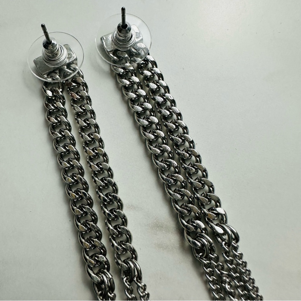 Chic Silver-Tone Multi-Chain Tassel Drop Earrings - Picture 10 of 14